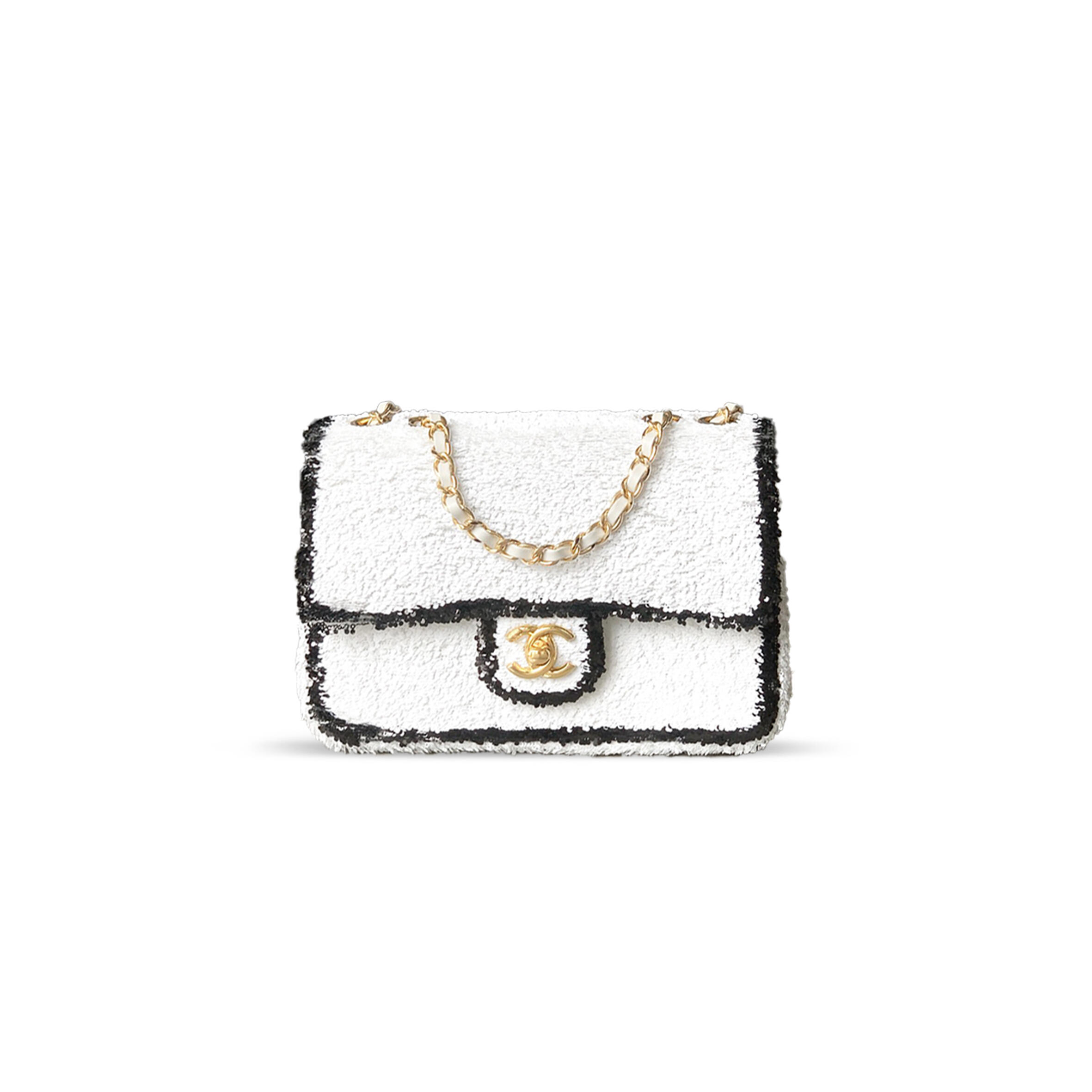 CHANEL MASTER CLASSIC FLAP BAG SEQUINS & GOLD METAL WHITE 296136 (20*13*7cm)